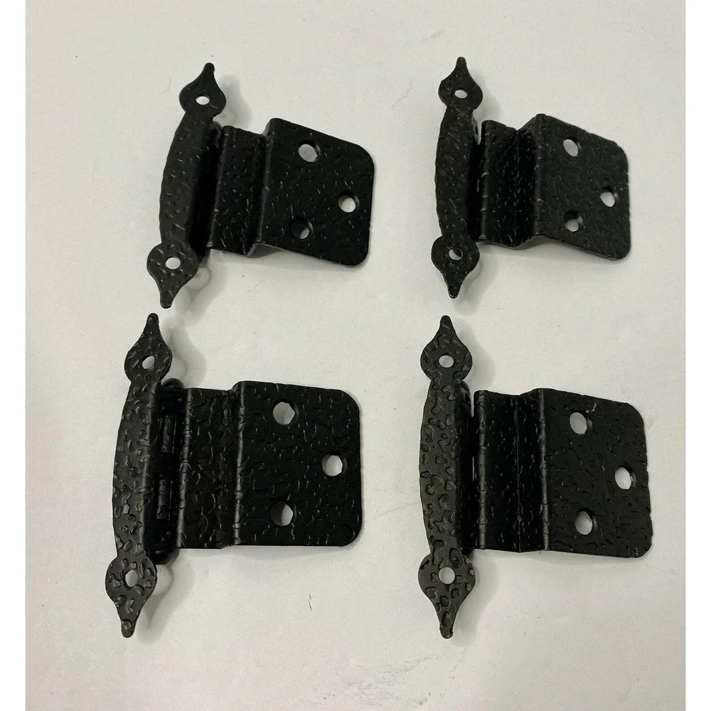 Colonial Black Hammered Metal Cabinet Door Hinges Lot Of 4 No Screws